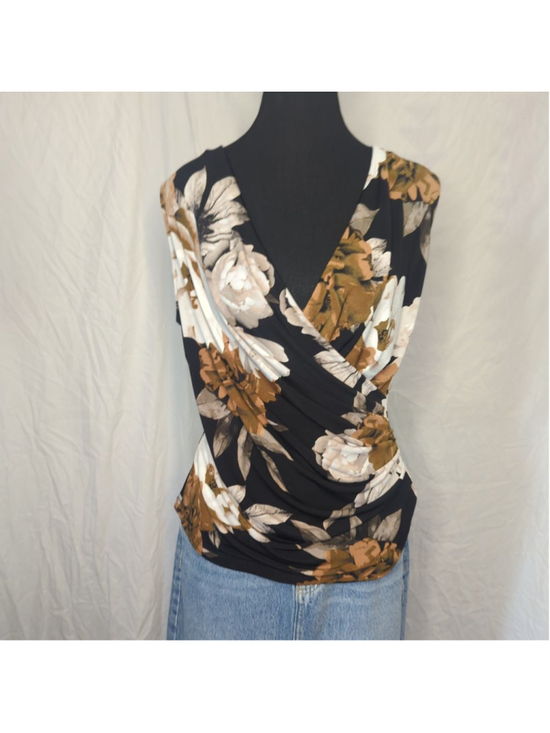 Calvin Klein Tops - Calvin Klein Floral V-Neck Sleeveless Top M Y2K Style Drape Fit